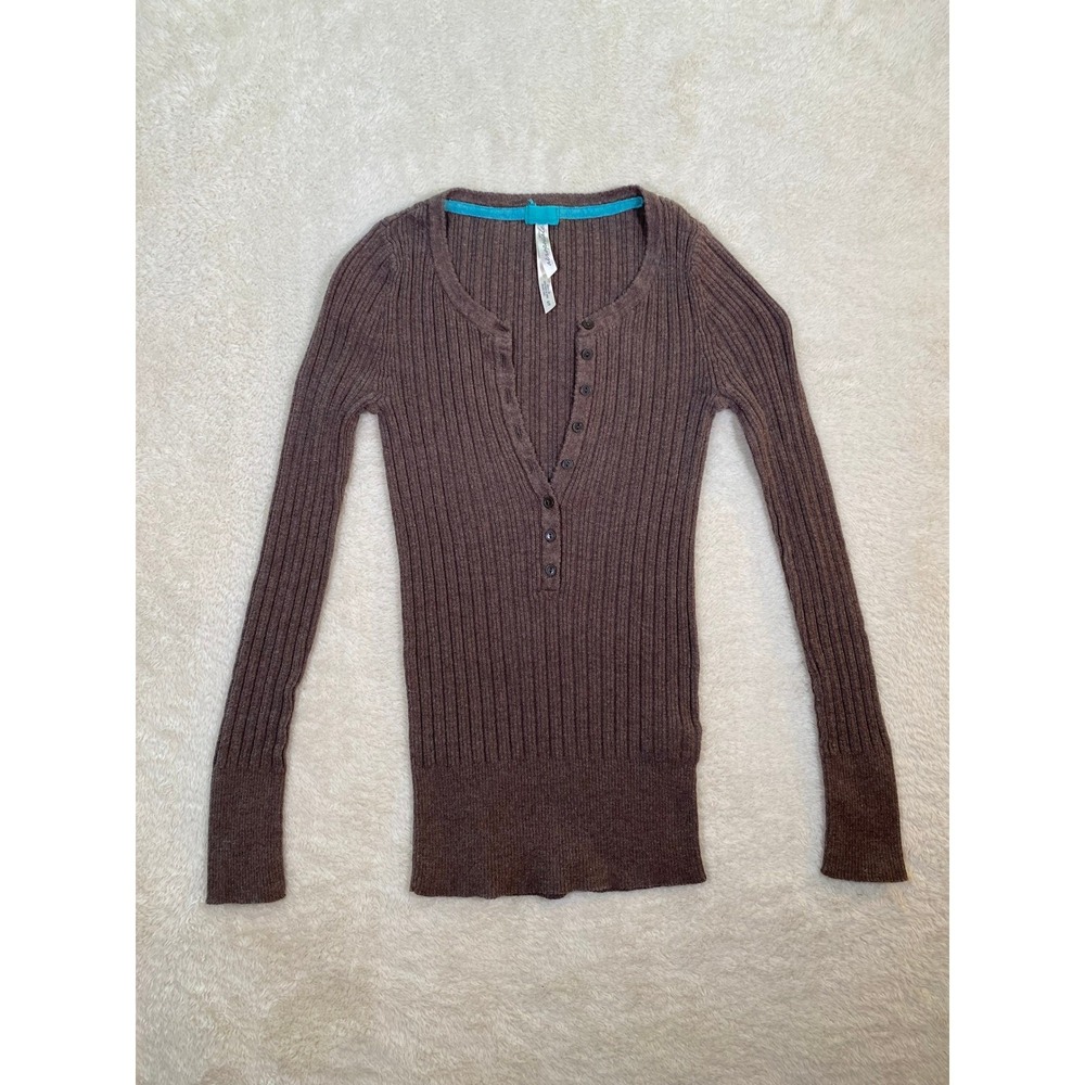 Aeropostale Brown Ribbed Knit Henley Long Sleeve Cotton V-Neck Small y2k Style